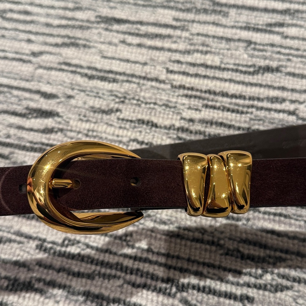 Madewell Chocolate Suede Belt with Gold Buckle - Picture 4 of 4